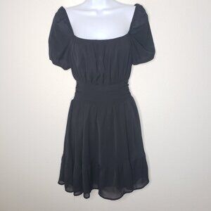 Exlura Women's Sz S Black Open Back Ruffle Mini Dress